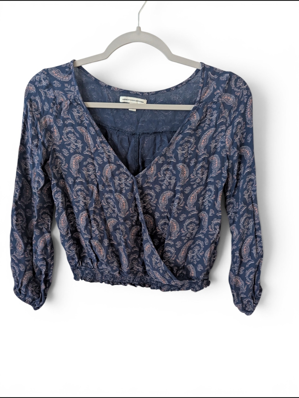 American Eagle Outfitters Navy Blue Paisley Crop Top
